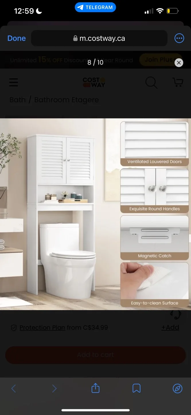 Over The Toilet Storage Cabinet with Double Doors and Shelf thumbnail