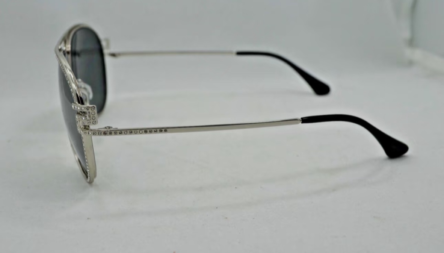 Versace Sunglasses Aviator Style Rhinestone Detail Silver - photo 3