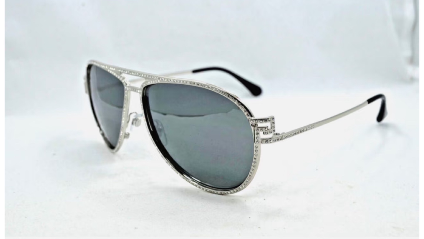 Versace Sunglasses Aviator Style Rhinestone Detail Silver - photo 2