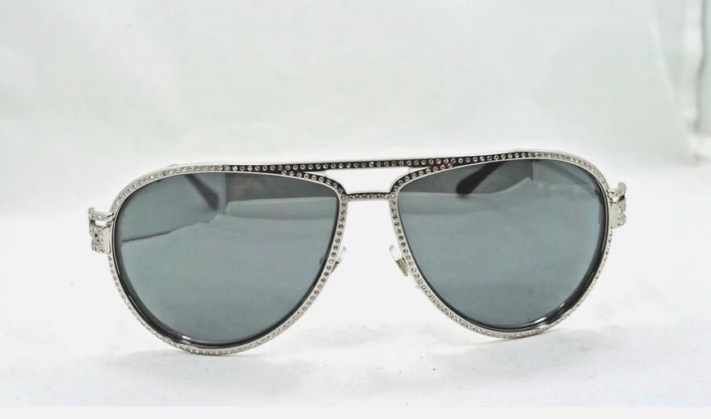 Versace Sunglasses Aviator Style Rhinestone Detail Silver