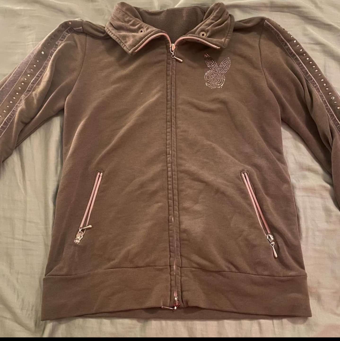 Playboy rhinestone zip-up jacket