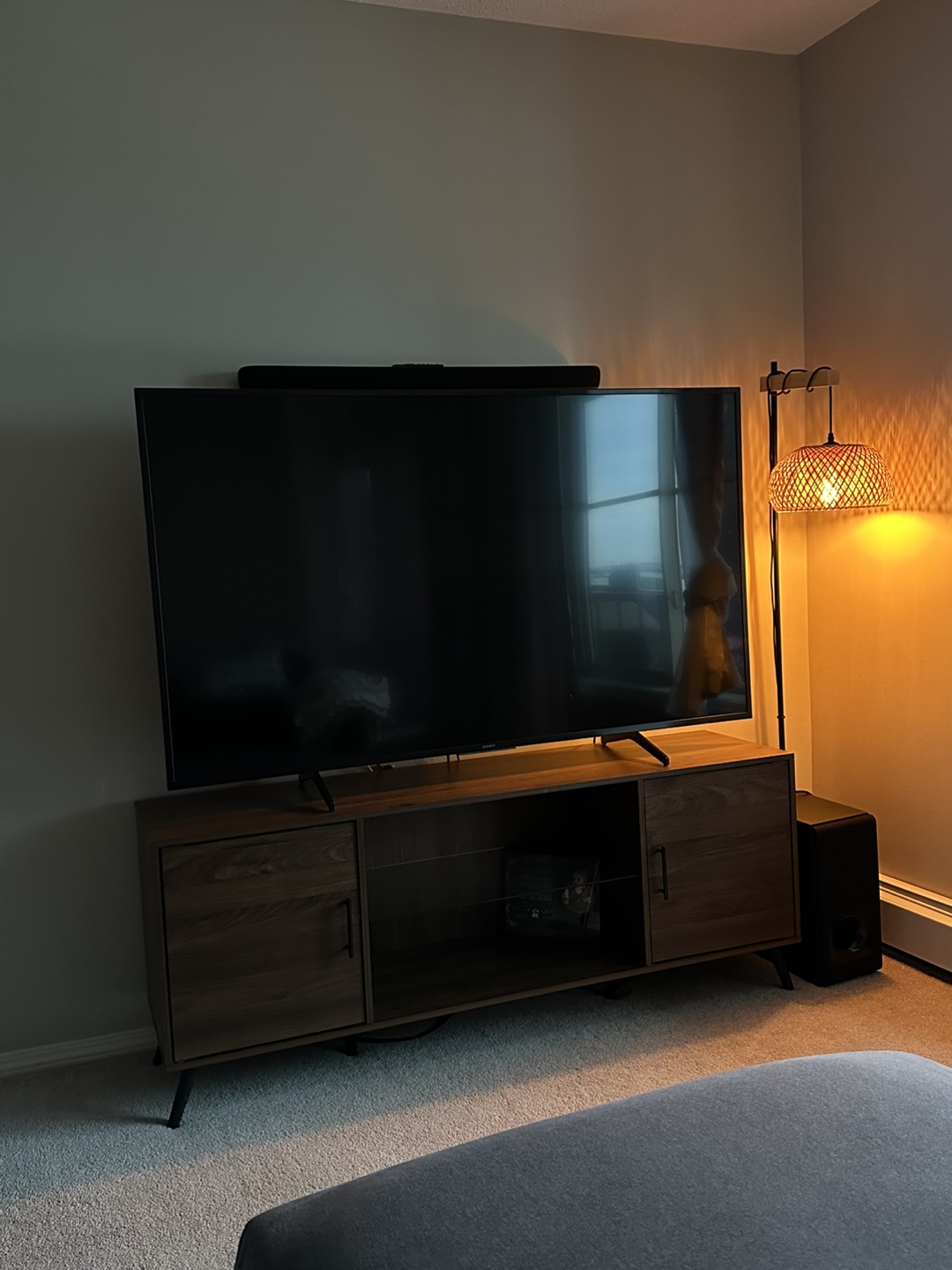 Dark Brown TV Stand with Black Metal Legs