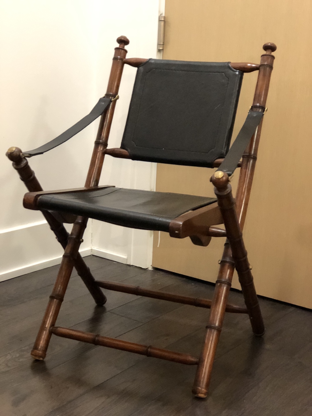 MCM RSP 2100$ Bamboo Folding Chair with Leather Seat