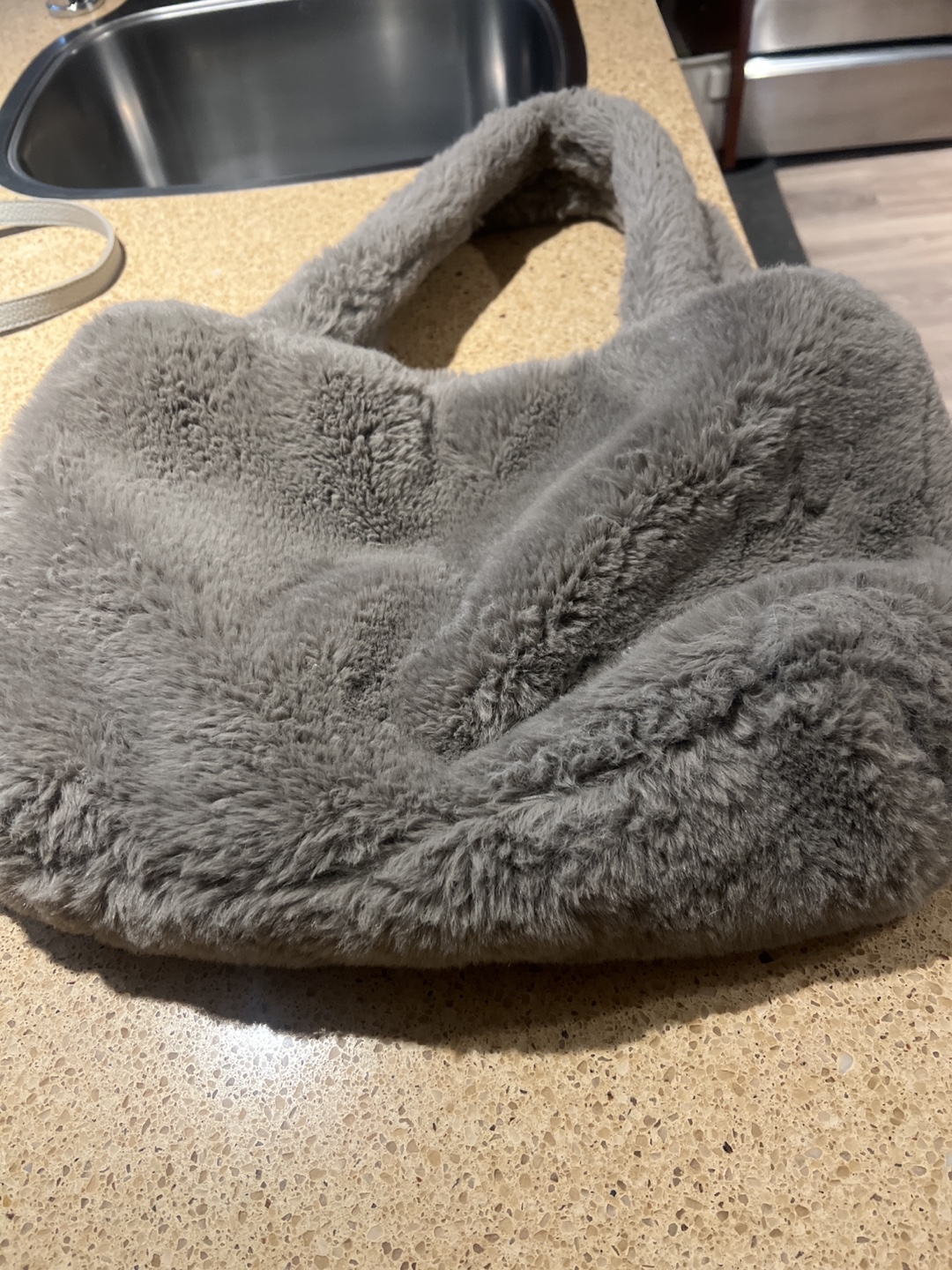 Grey Fuzzy Shoulder Bag