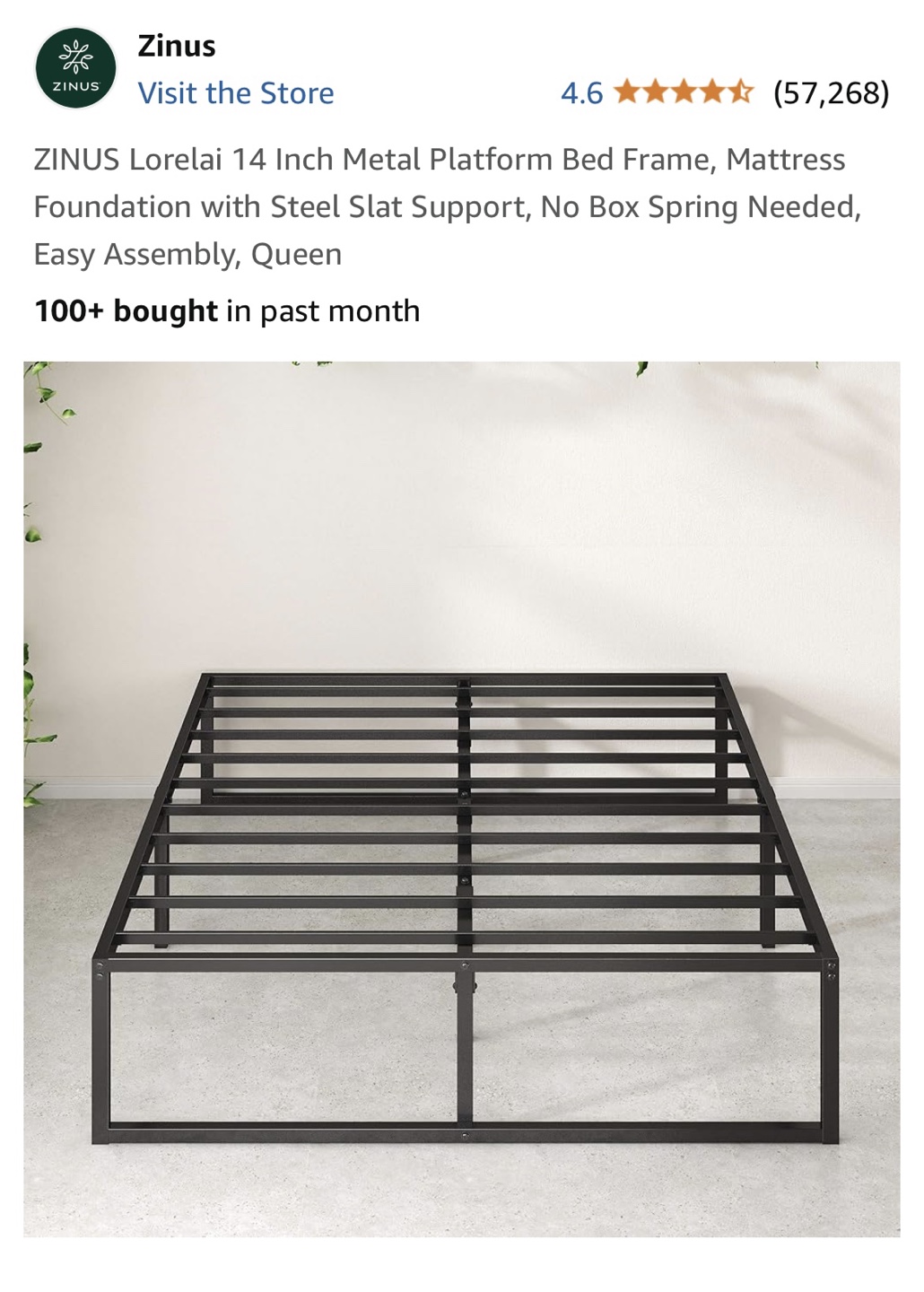 Zinus Lorelai 14 Inch Metal Platform Bed Frame, Queen - photo 3