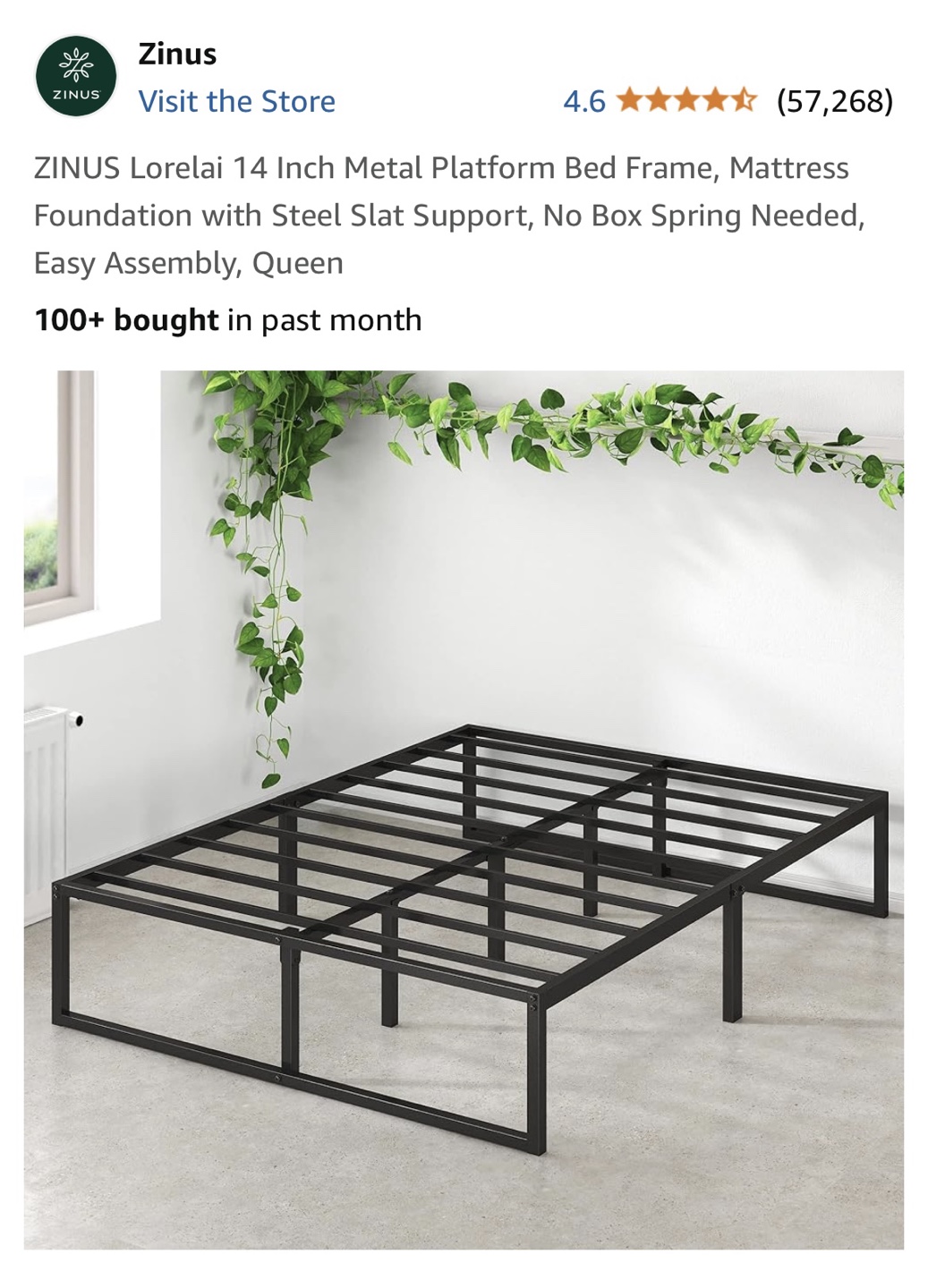 Zinus Lorelai 14 Inch Metal Platform Bed Frame, Queen - photo 2