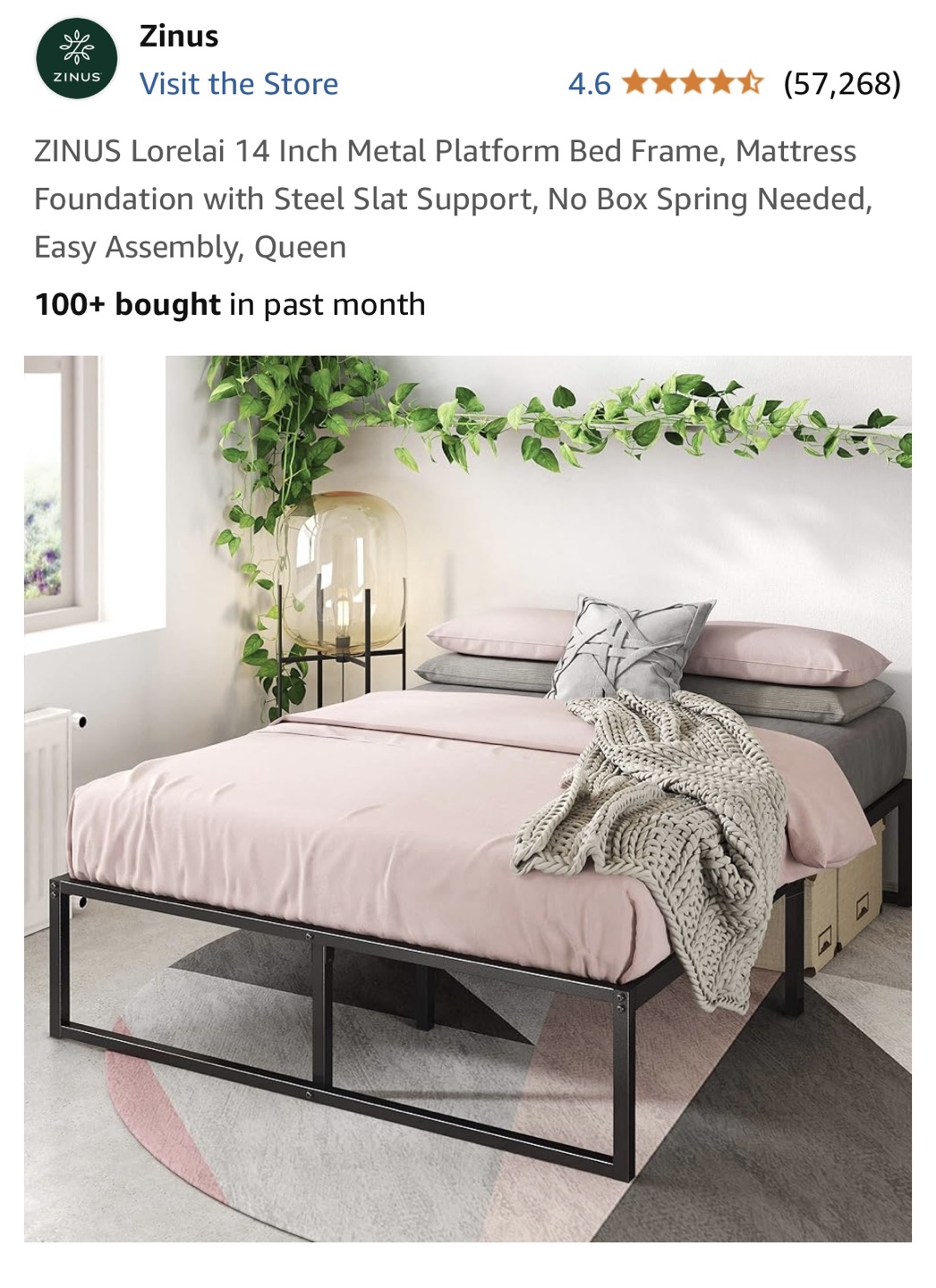 Zinus Lorelai 14 Inch Metal Platform Bed Frame, Queen - photo 4