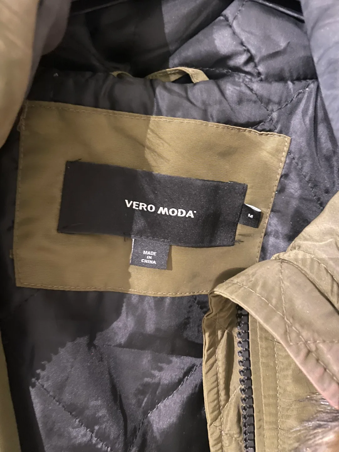 Vero Moda Olive Green Longline Bomber Jacket with Faux Fur Hood image indicator(2)