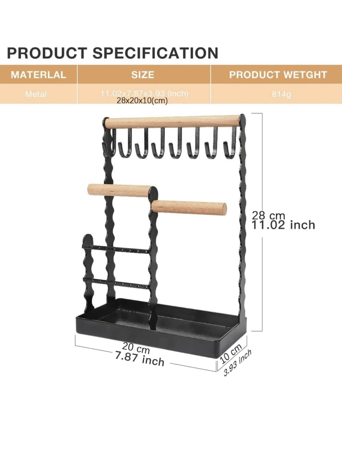 Black Metal Jewellery Organizer Stand - photo 3
