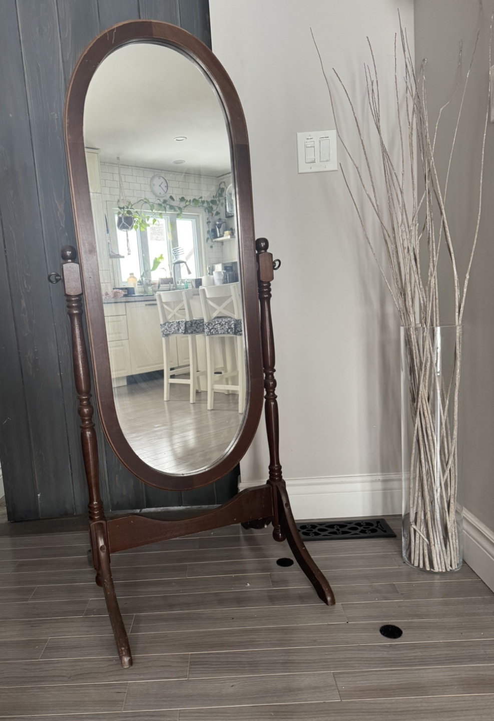Vintage Wooden Full-Length Cheval Mirror