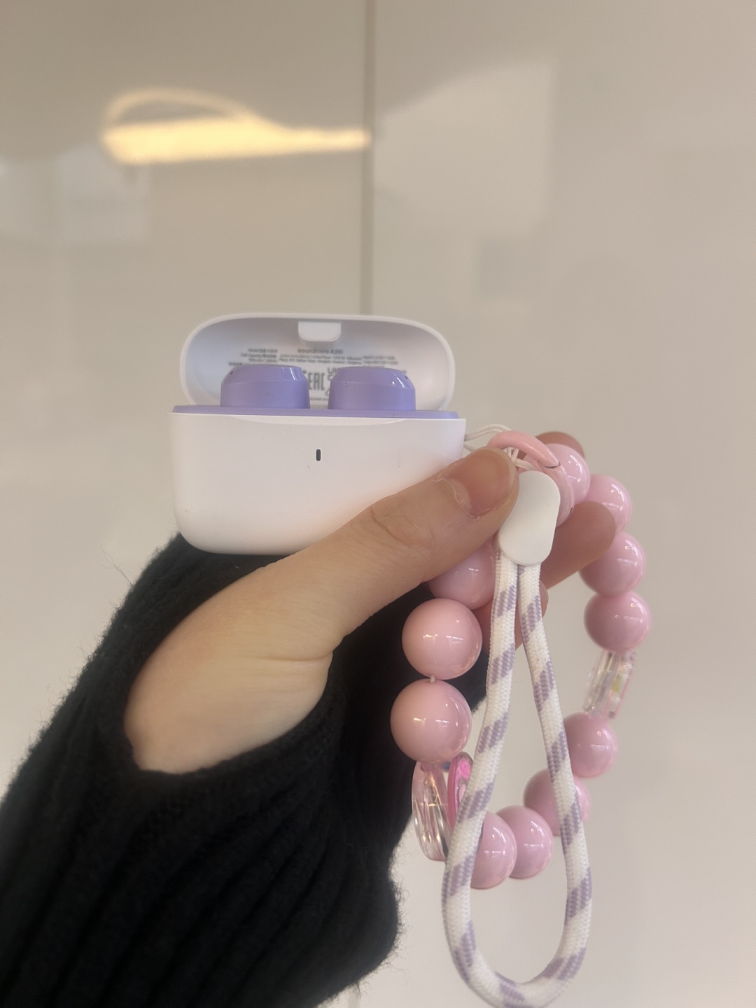 Purple Wireless Earbuds with Pink Beaded Strap