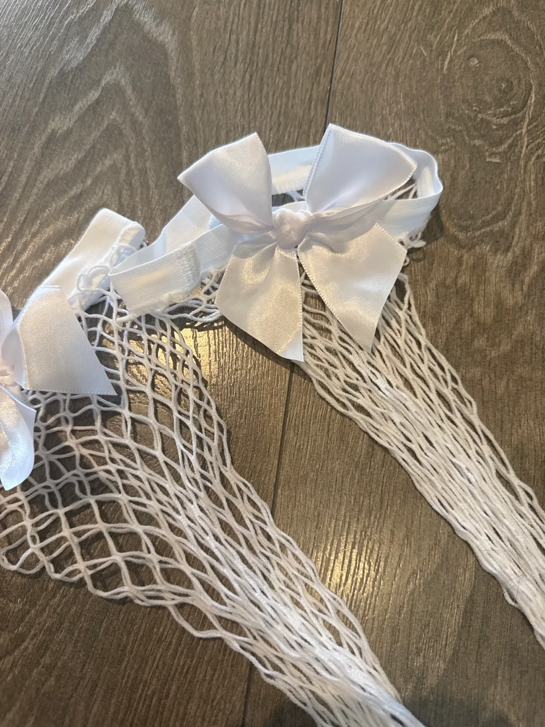 NEW White Fishnet Thigh High Socks with Bows image indicator(2)