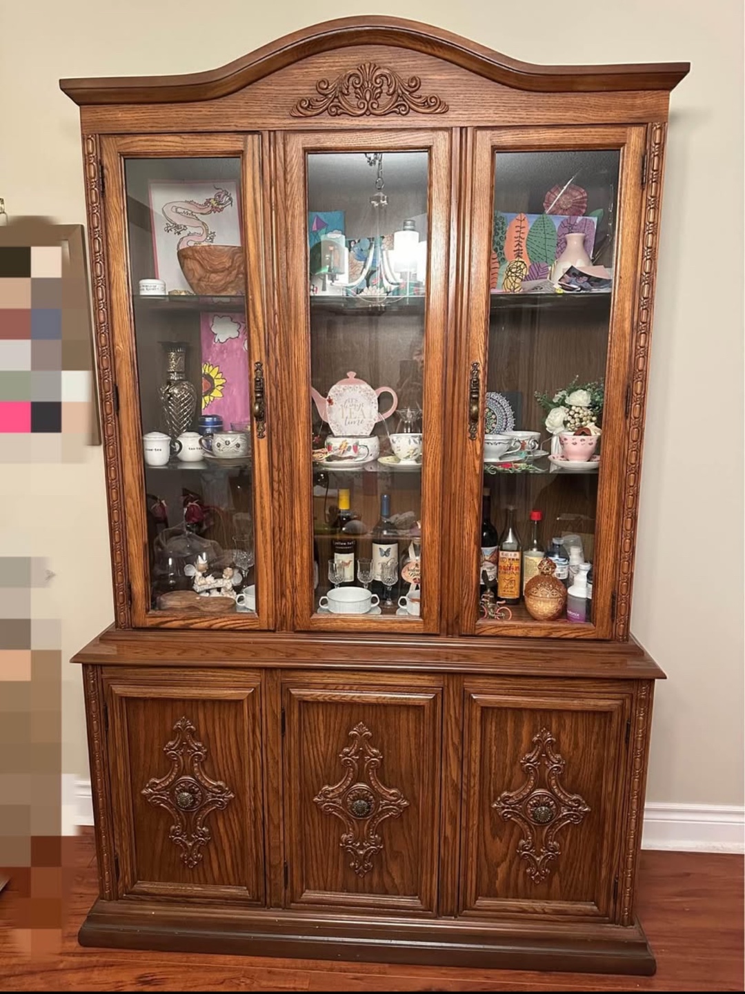Vintage Wooden Hutch with Glass Doors