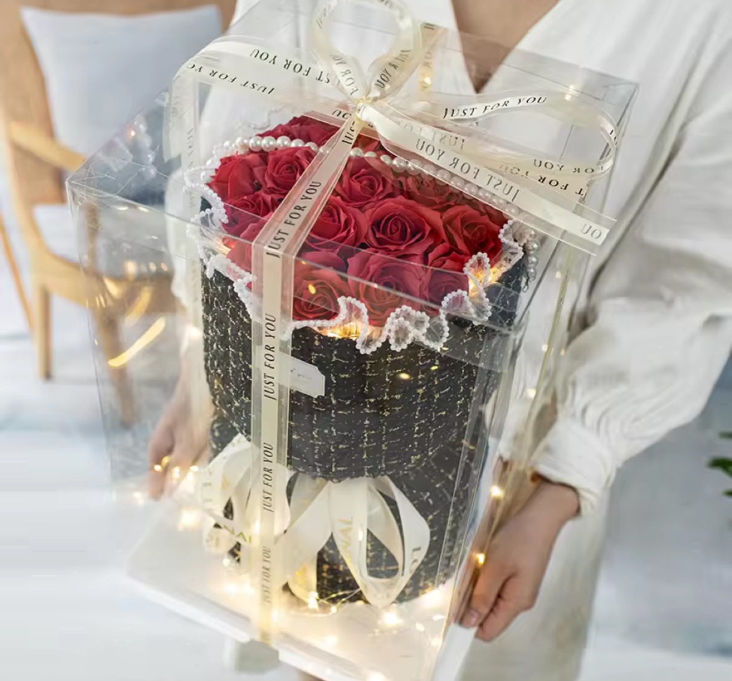 Rose Bouquet in a Clear Box with Lights - photo 2
