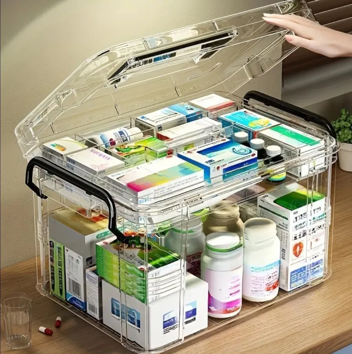Large Clear Plastic Medical Storage Container with Handle thumbnail