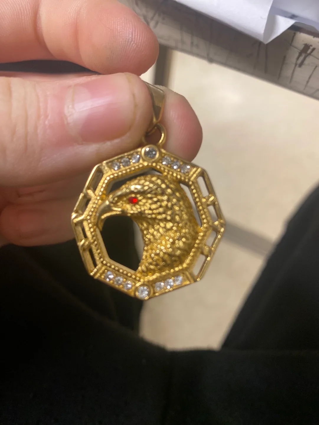 Gold Eagle Pendant with Cubic Zirconia
