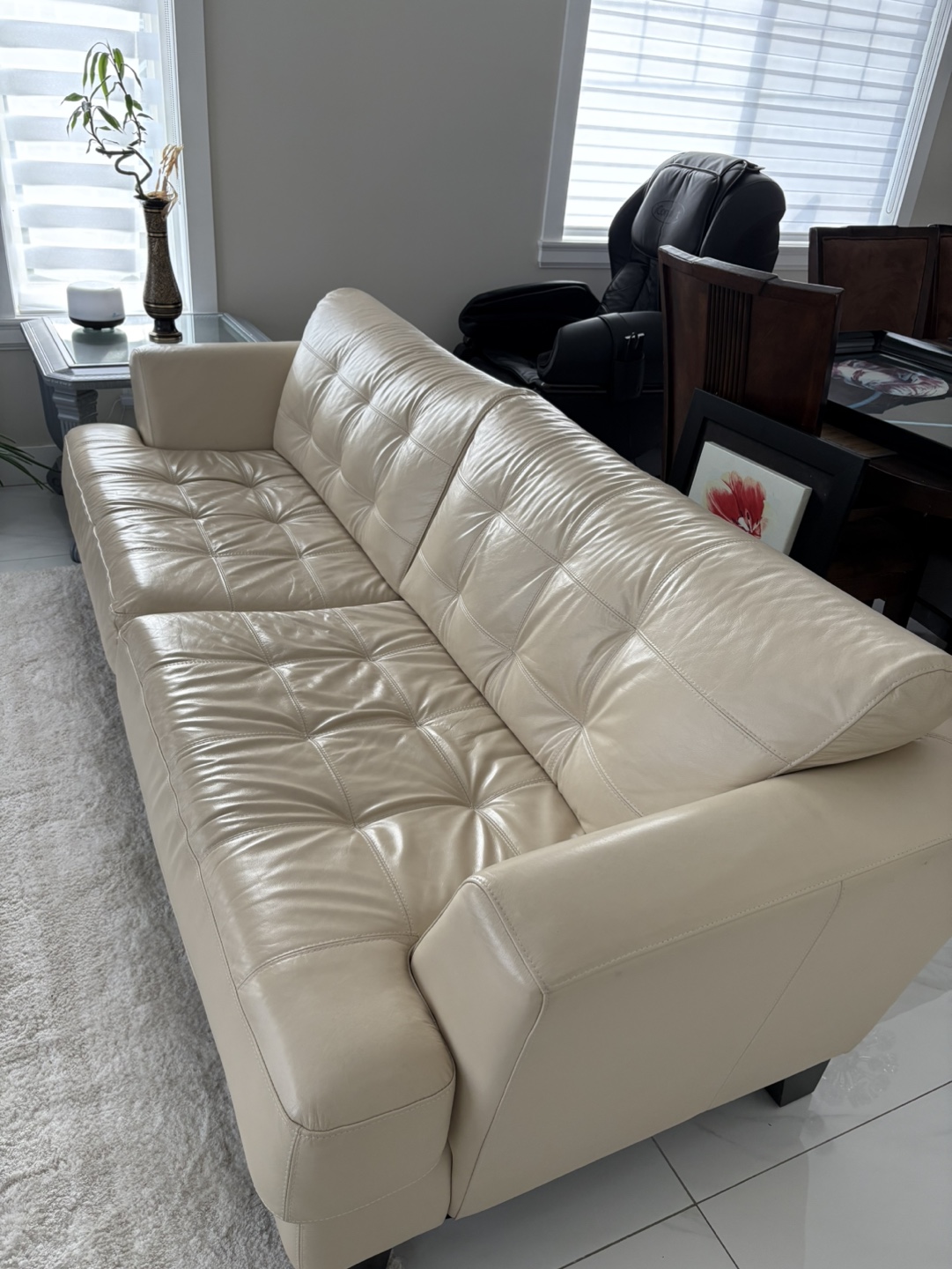 Cream Leather Sofa 2 set same design each set 3 seats