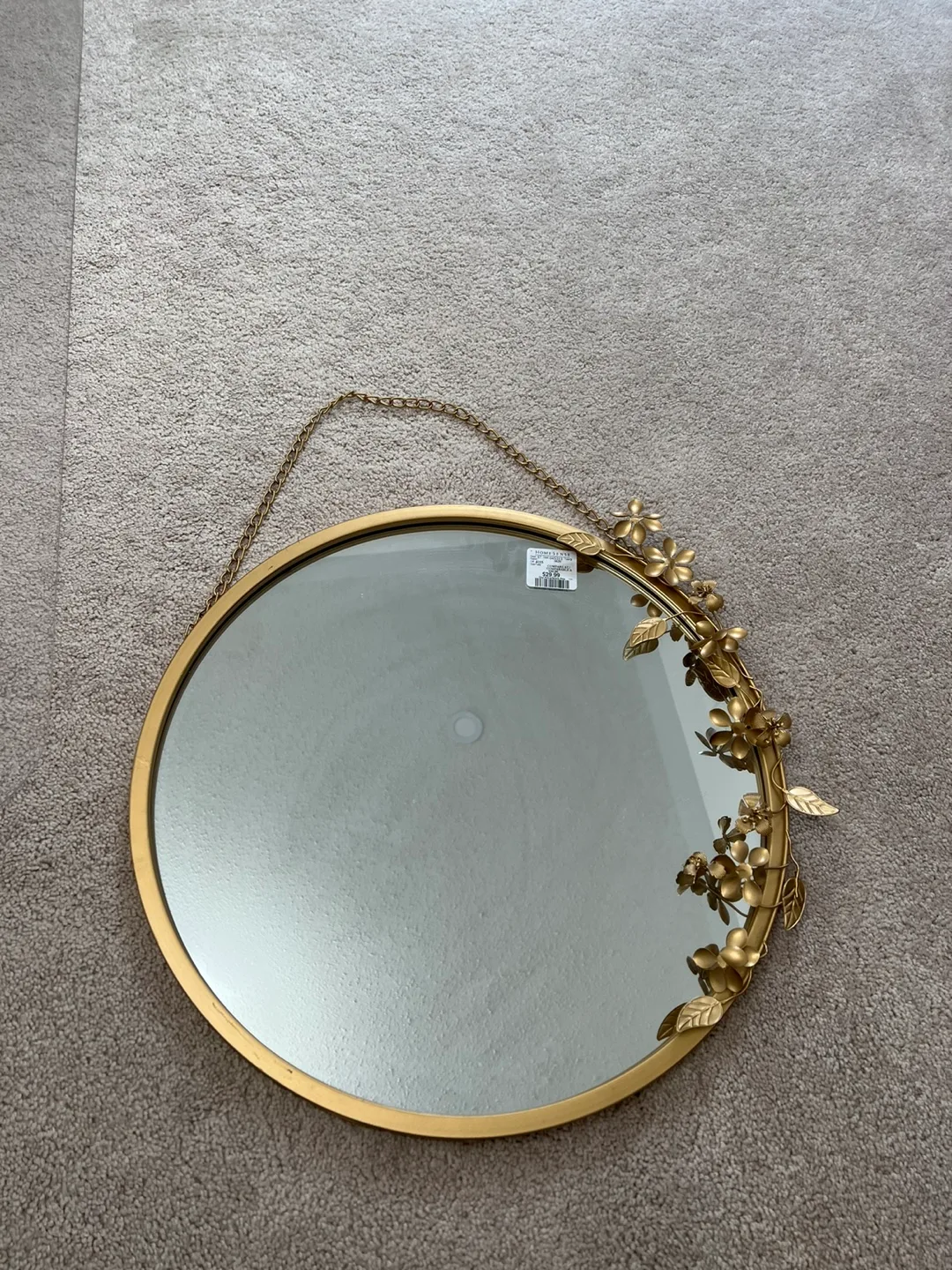 Gold Round Hanging Mirror with Floral Detail