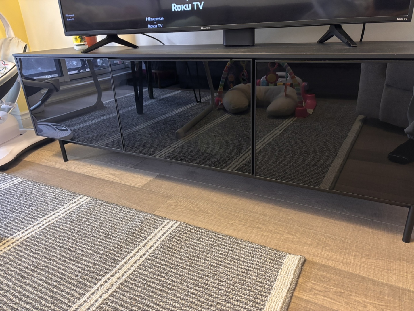 IKEA Modern Black TV Stand with Glass Doors