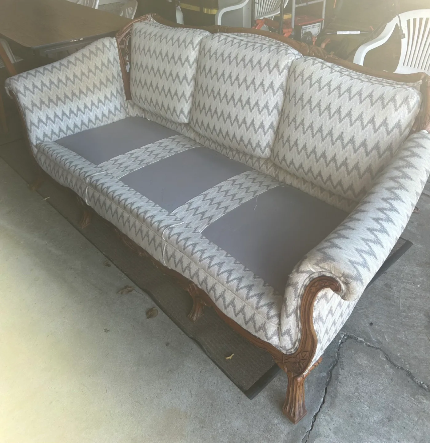 Vintage Sofa and Chairs - Reupholstered in Chevron Pattern thumbnail