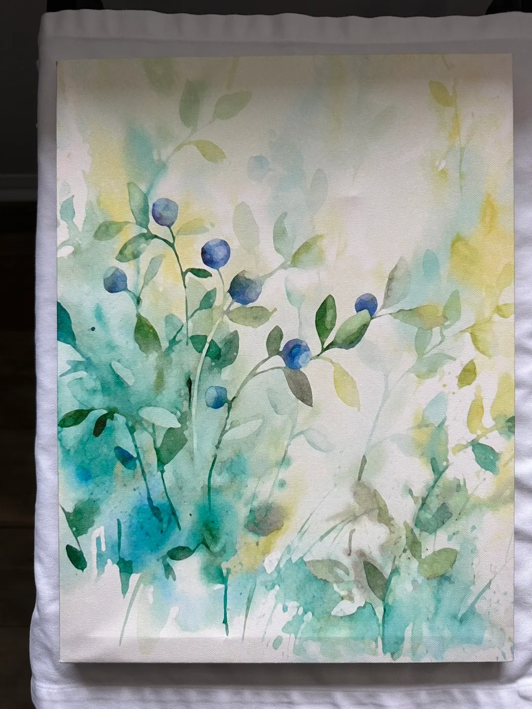 Watercolour Painting on Canvas - Blueberries thumbnail