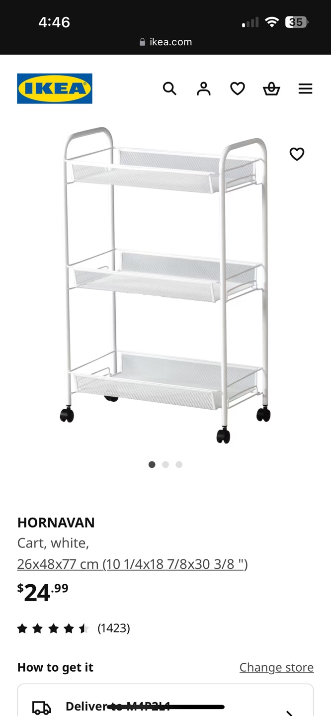 IKEA White 3-Tier Rolling Cart