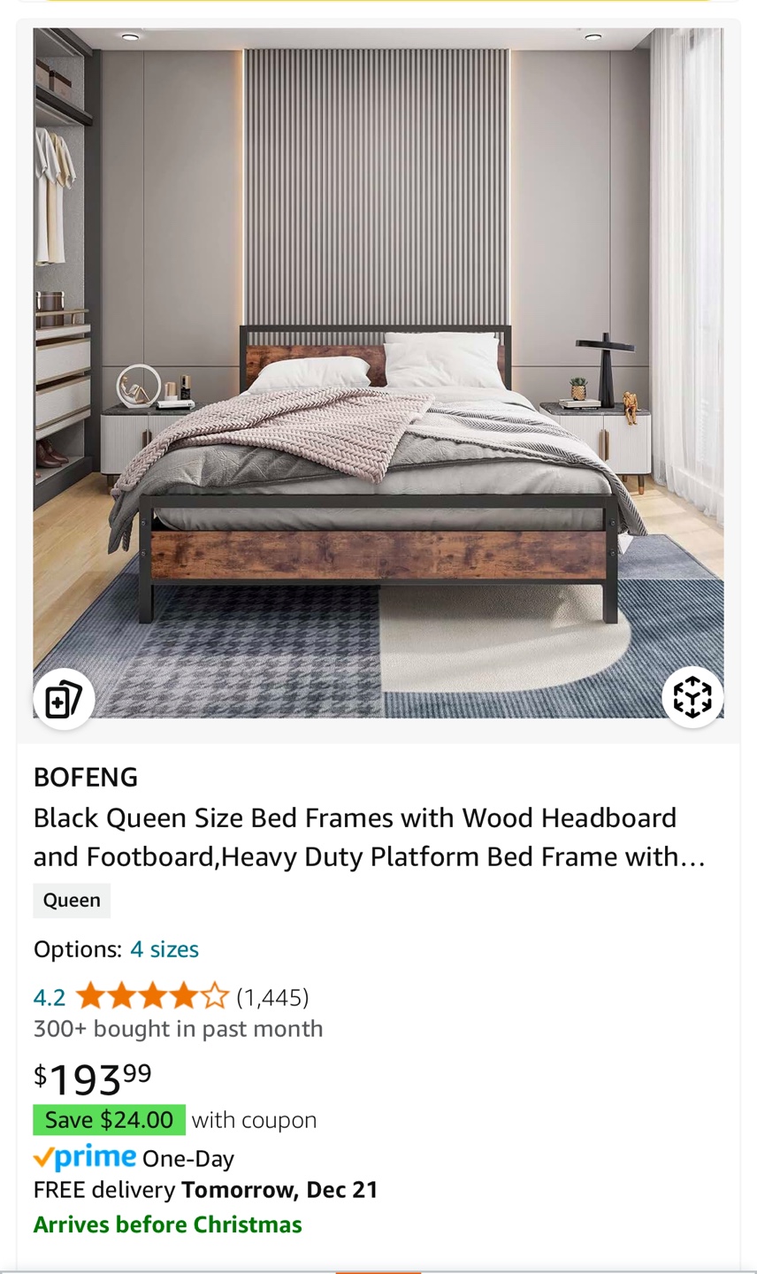 BOFENG Queen Size Platform Bed Frame