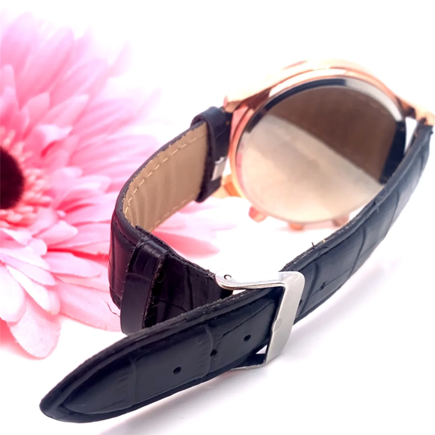 Geneva Rose Gold Chronograph Watch with Black Leather Band image indicator(5)