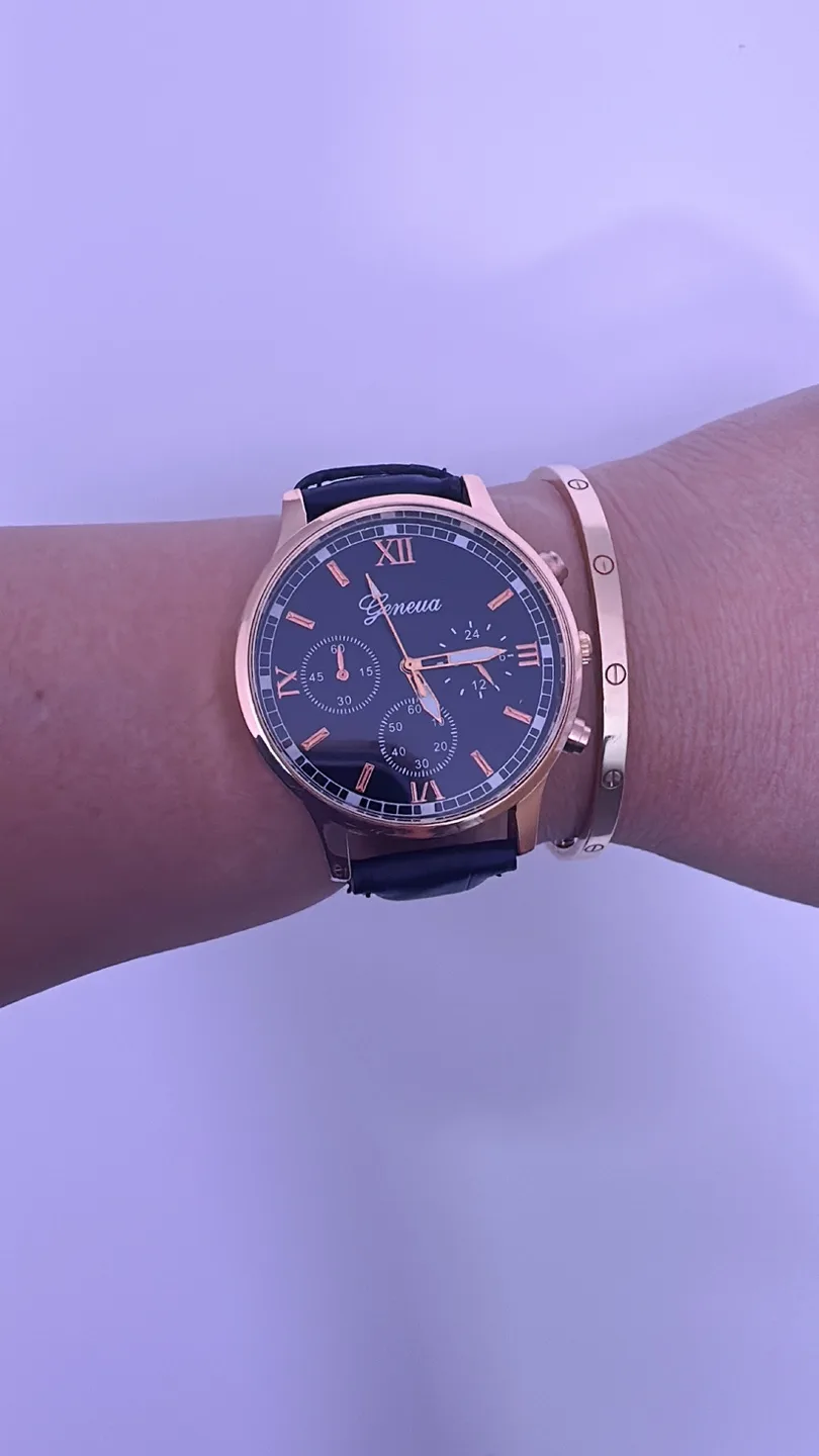 Geneva Rose Gold Chronograph Watch with Black Leather Band image indicator(6)
