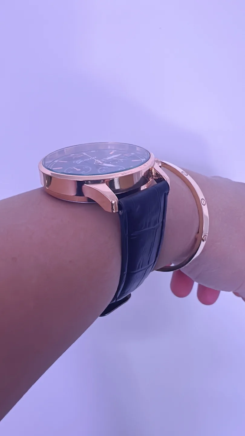 Geneva Rose Gold Chronograph Watch with Black Leather Band image indicator(7)