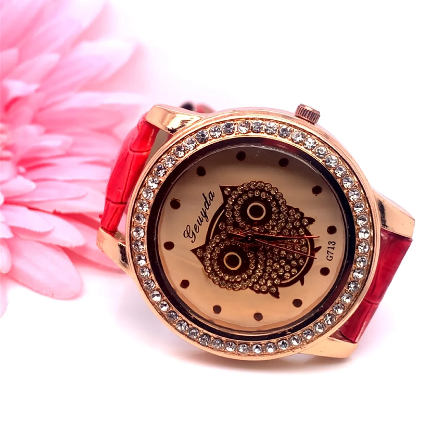 Gorgeous Gevyda Owl Watch with Red Band image indicator(2)