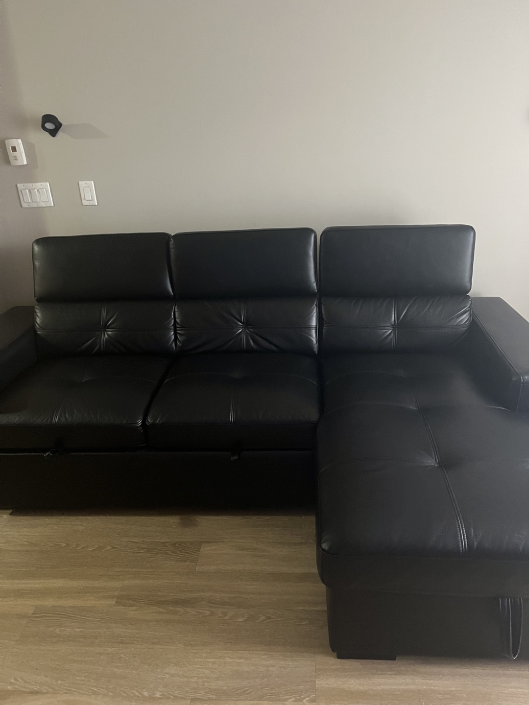 Black Leather Sectional Sofa with Pull-Out Bed - photo 2