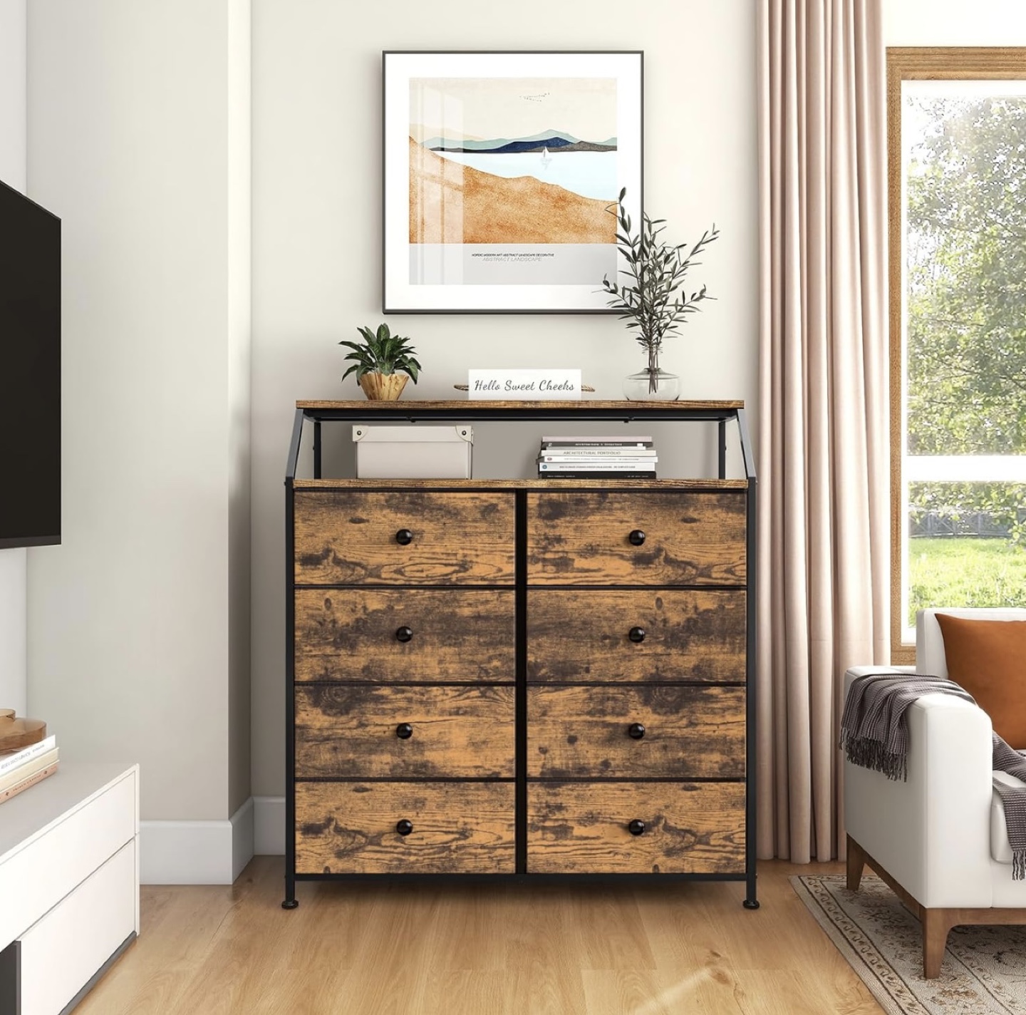Rustic 8-Drawer Chest with Top Shelf