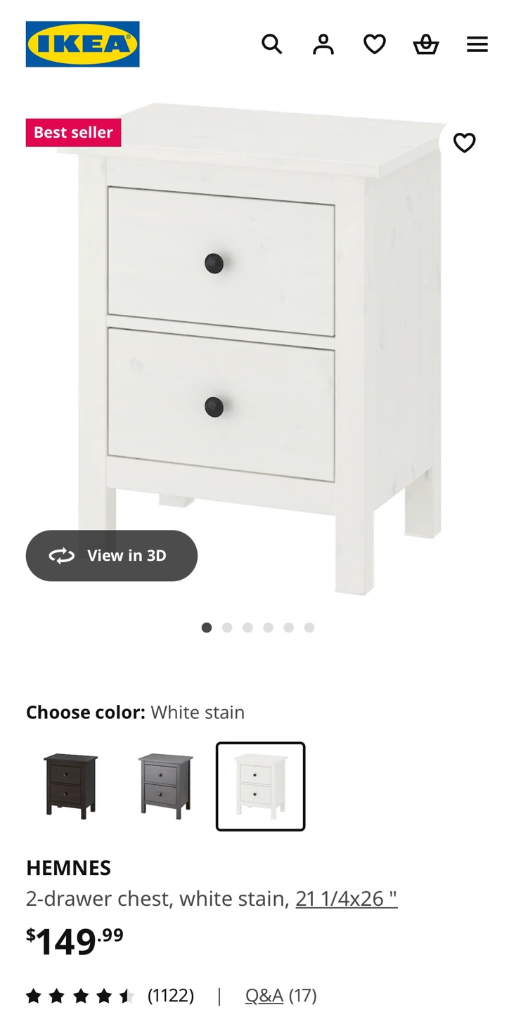 HEMNES 2-drawer chest, white stain - photo 3