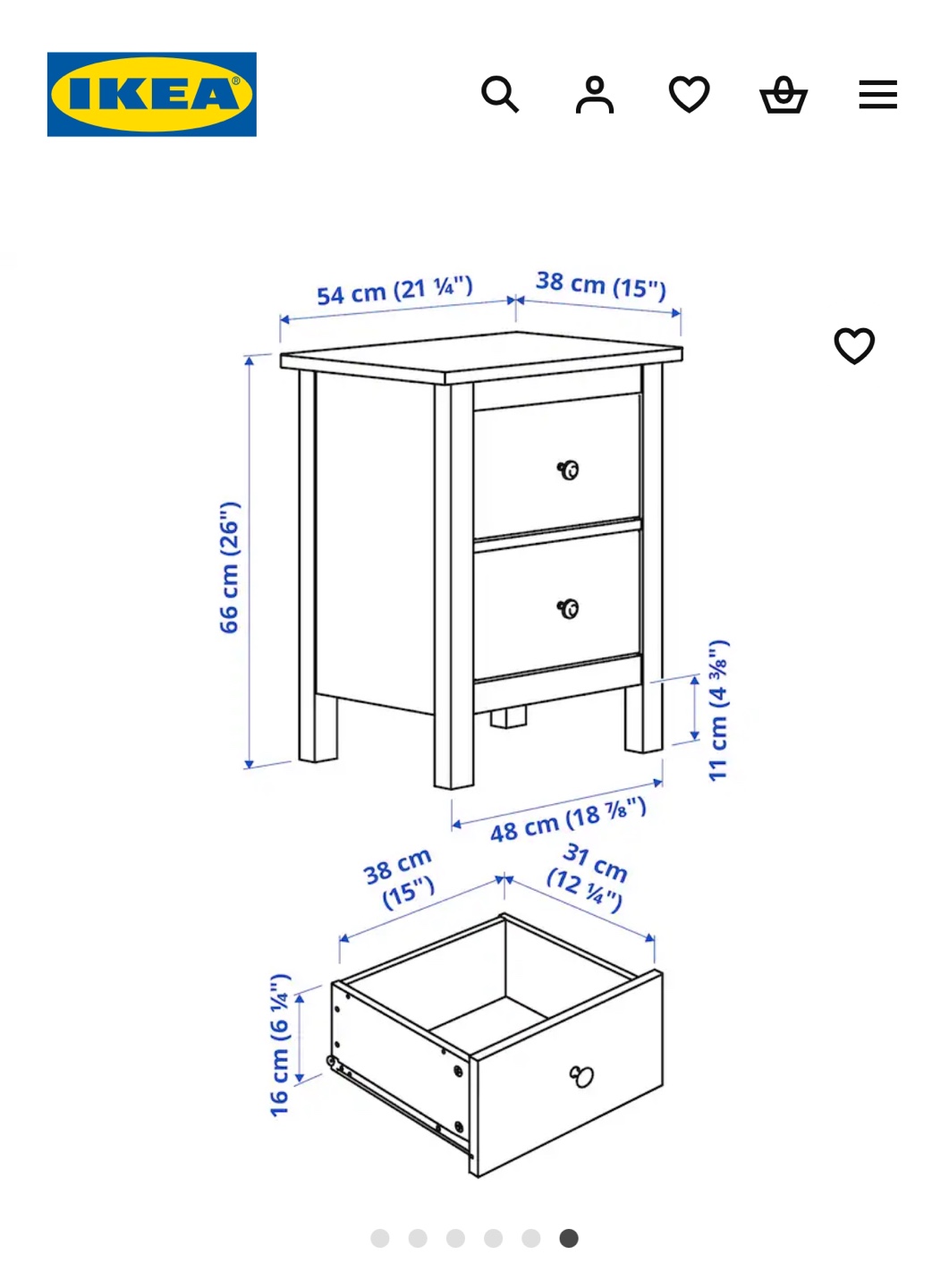 HEMNES 2-drawer chest, white stain - photo 4