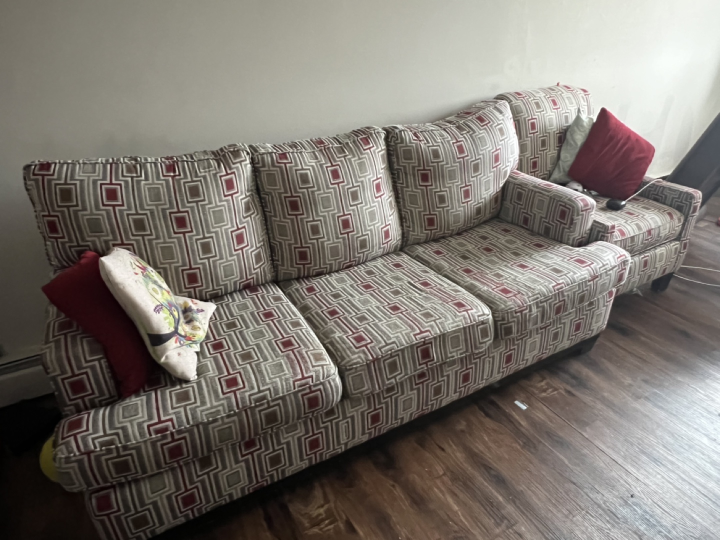 Sectional Sofa - Red and Grey Geometric Pattern - photo 2