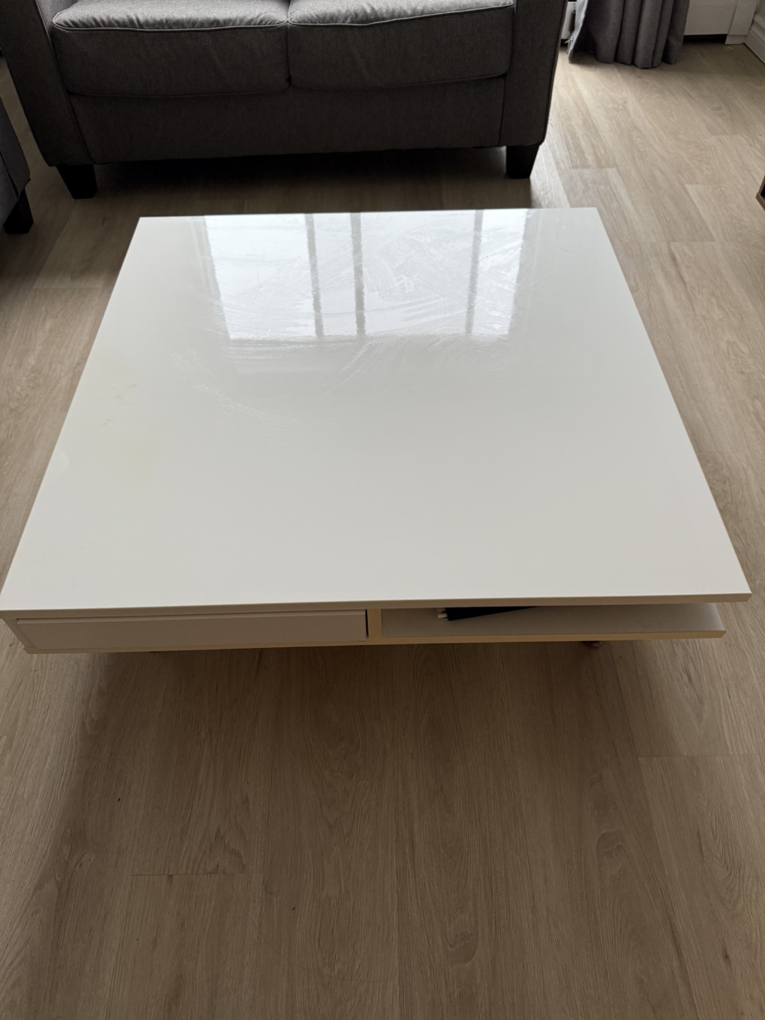 White Square Coffee Table with Drawer