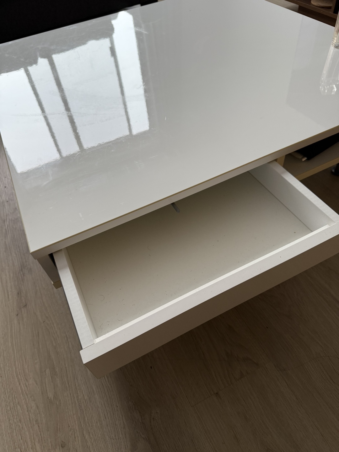 White Square Coffee Table with Drawer - photo 3