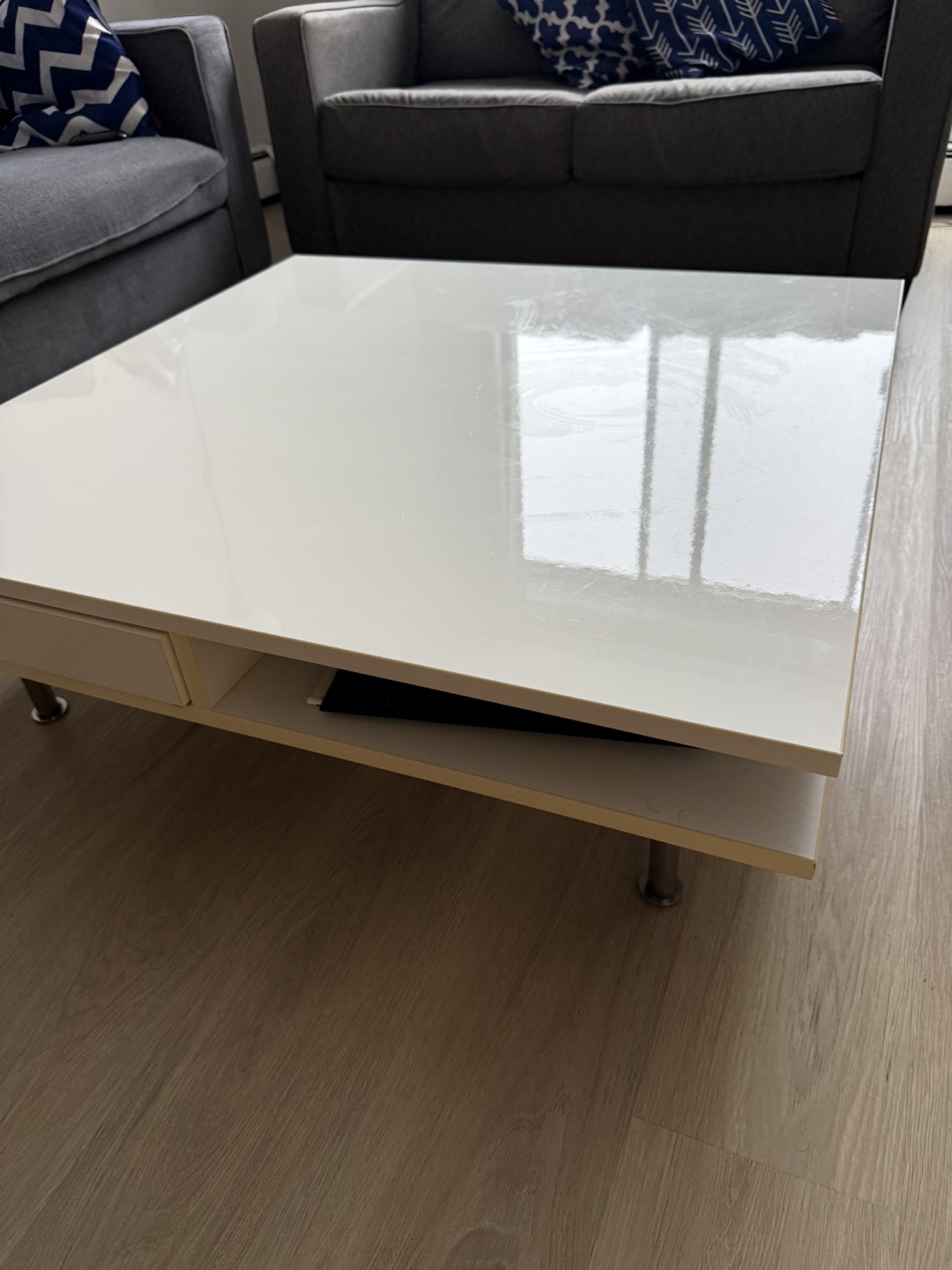 White Square Coffee Table with Drawer - photo 2