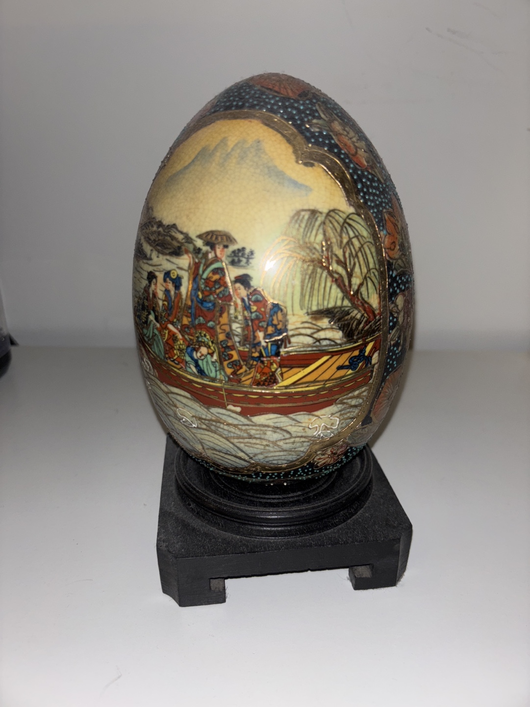Vintage Japanese Decorated Ostrich Egg