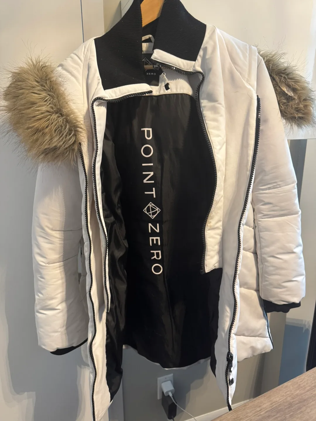 Women’s Point Zero White Puffer Jacket with Faux Fur Hood image indicator(2)