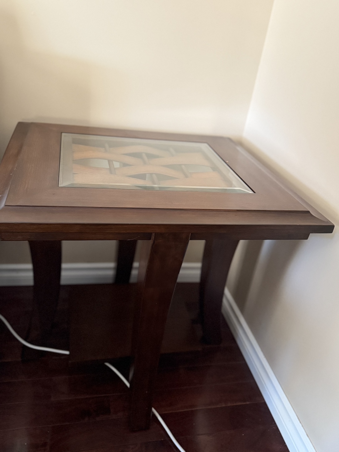 Dark Brown Wooden Table with Glass Top