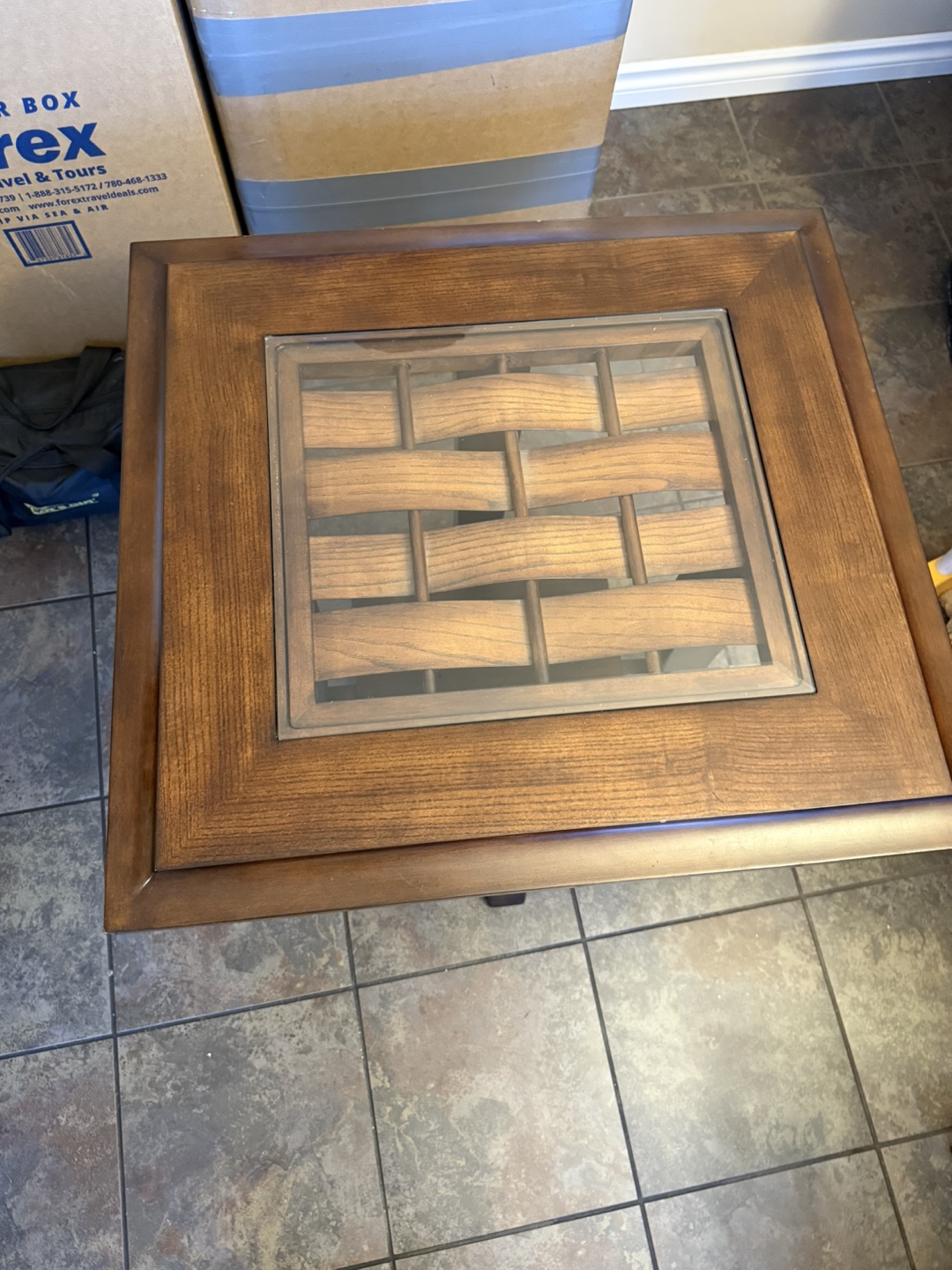 Dark Brown Wooden Table with Glass Top - photo 4