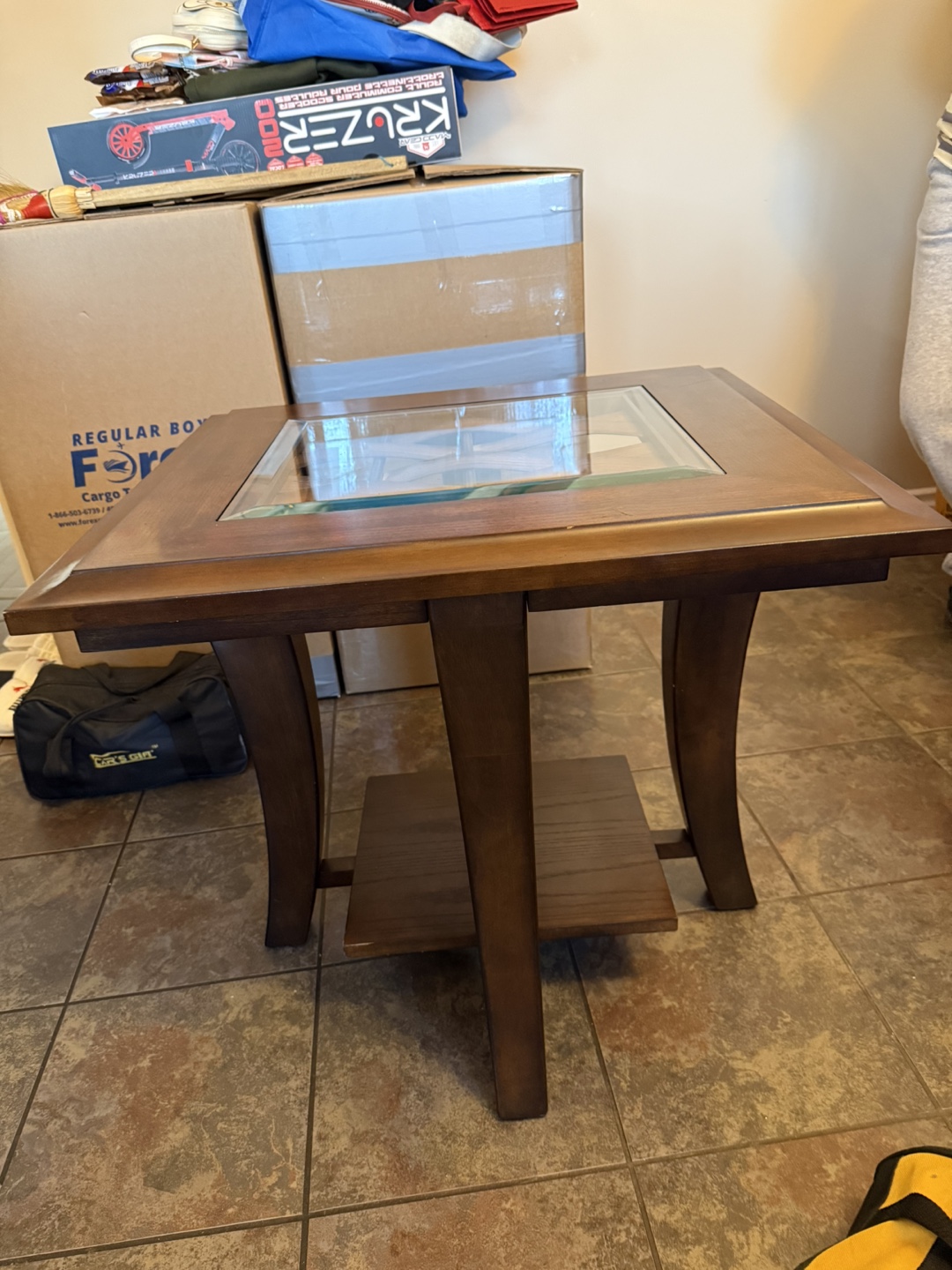 Dark Brown Wooden Table with Glass Top - photo 3