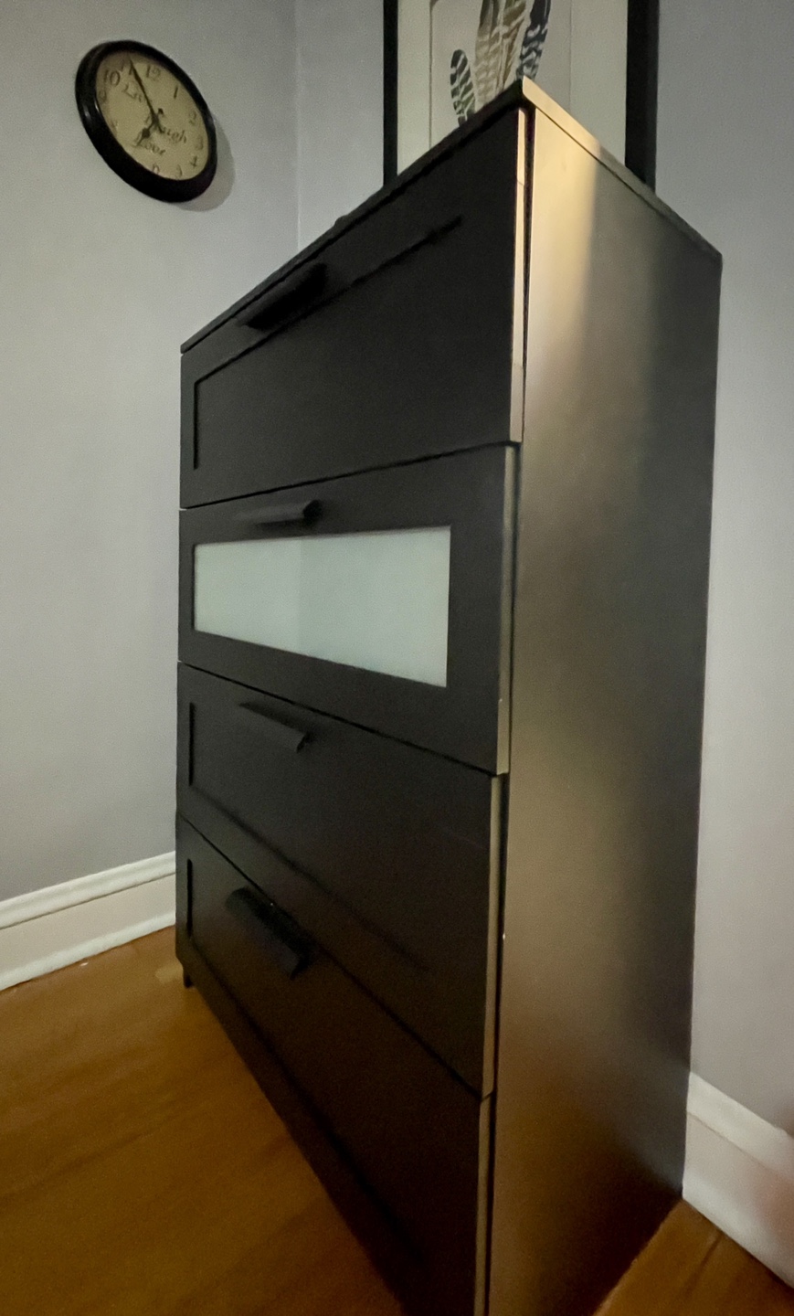 Black 4-Drawer Chest with Brushed Metal Side - photo 2