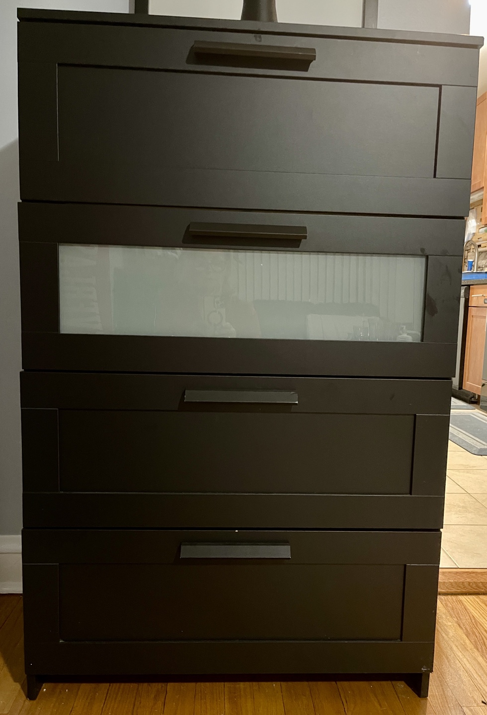 Black 4-Drawer Chest with Brushed Metal Side