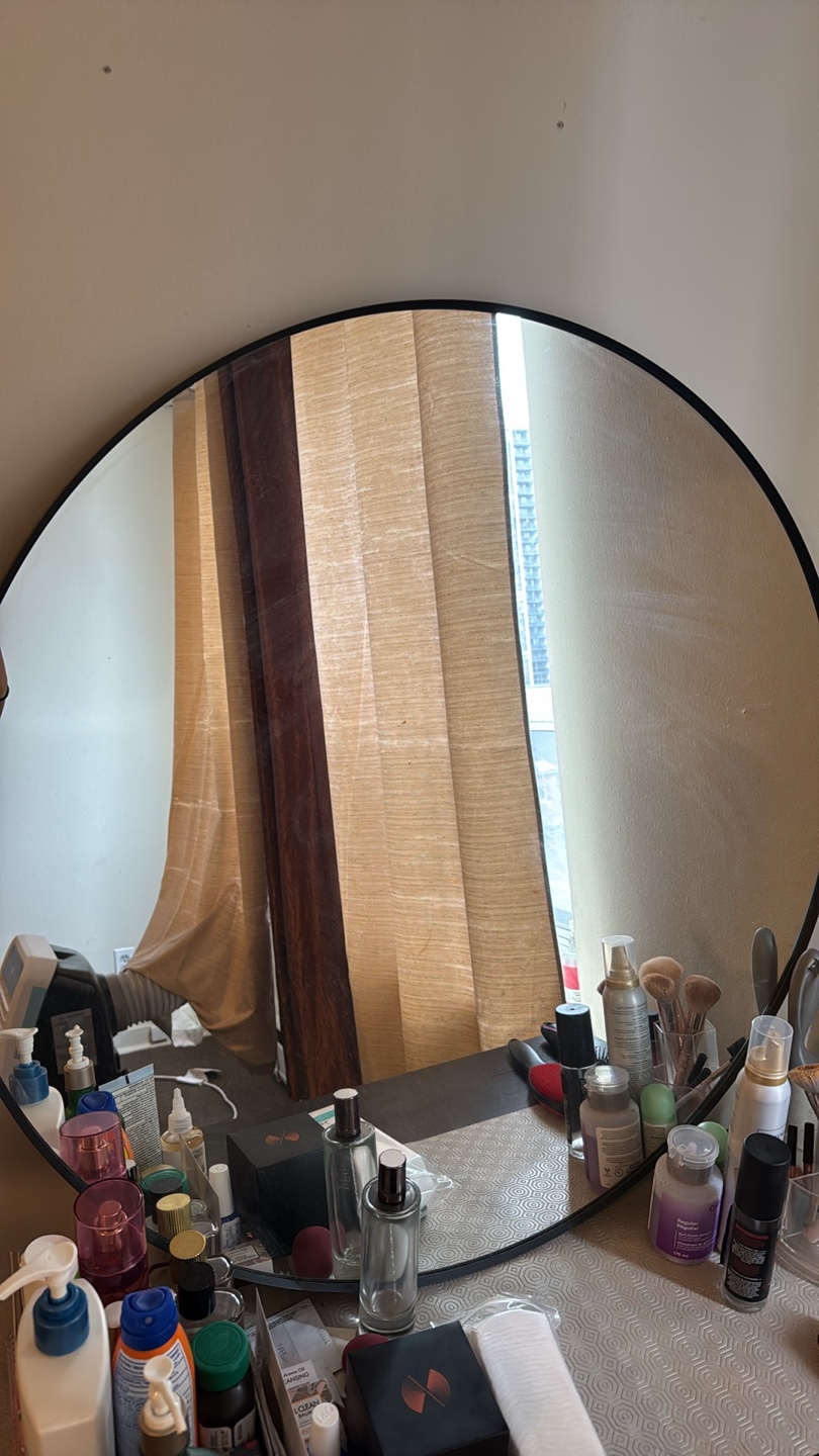 Large Round Vanity Mirror with Black Frame