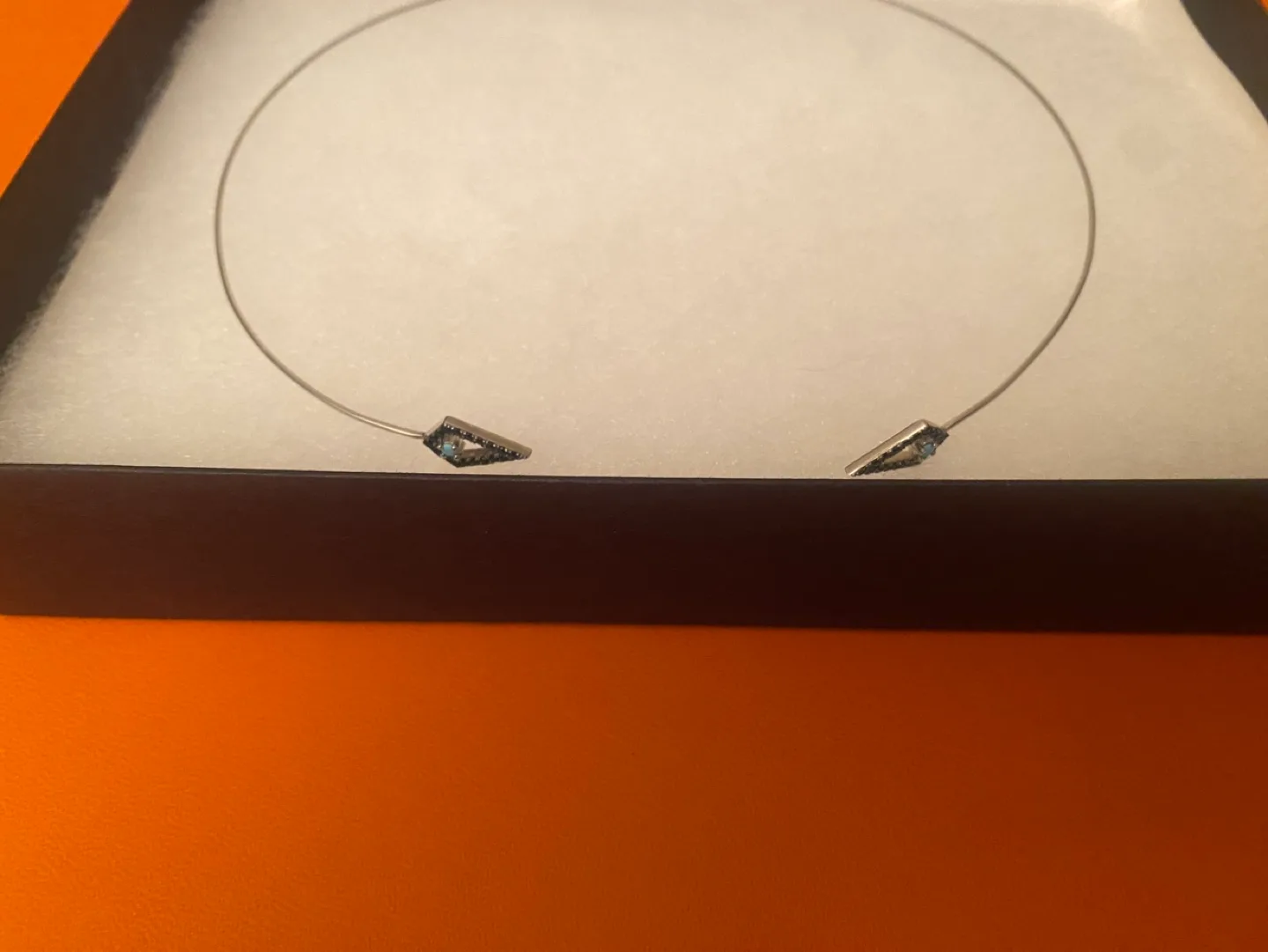 Silver Tone Evil Eye Triangle Choker Necklace image indicator(2)