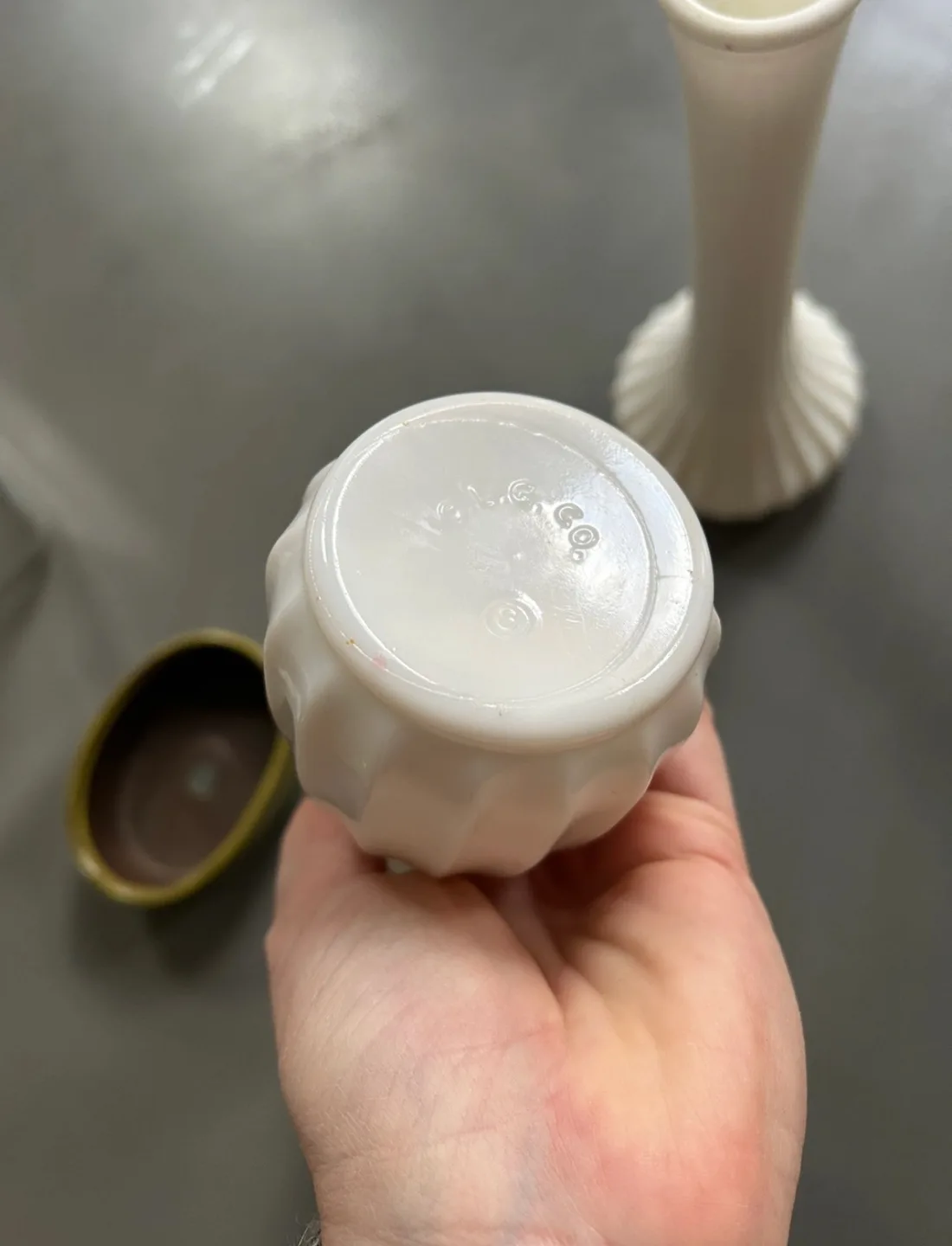 Pair of Vintage Hobstar Milk Glass Bud Vases image indicator(5)