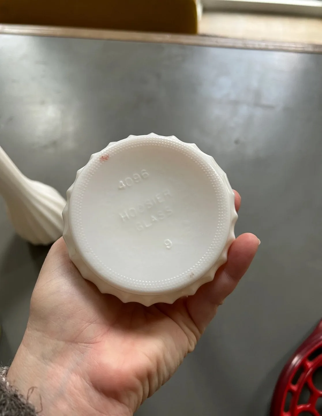 Pair of Vintage Hobstar Milk Glass Bud Vases image indicator(4)